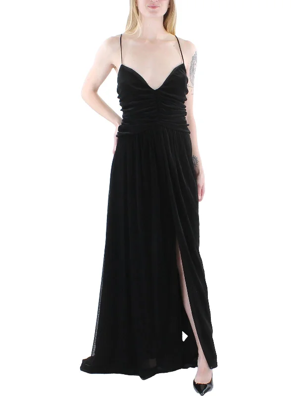 Womens Mesh Ruched Evening Dress