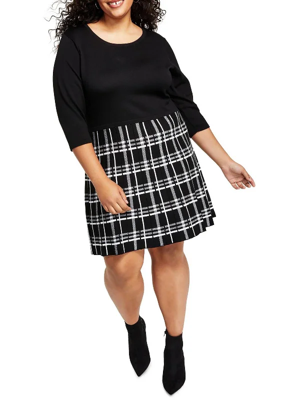 Plus Womens Plaid Above Knee Sweaterdress