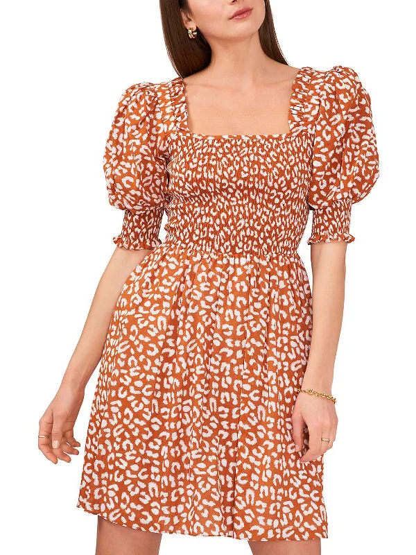 Womens Cotton Smocked Fit & Flare Dress