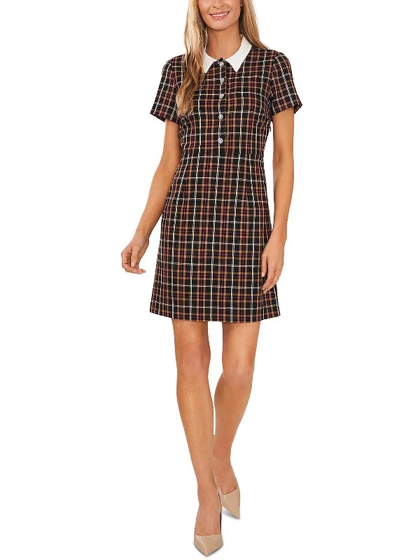 Womens Plaid Rhinestone Shift Dress