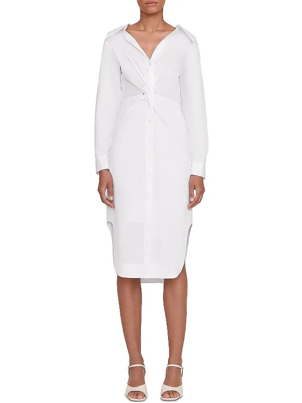 Clea Womens Collared Midi Shirtdress