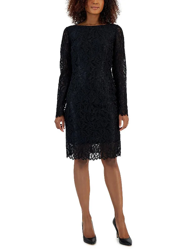 Womens Lace Boat Neck Sheath Dress