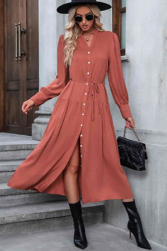Classic Fashion, Modern Discounts Button Down Notched Neck Dress