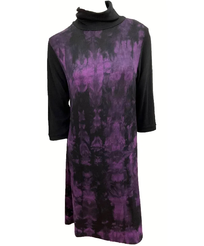 Your Shopping Spree Starts Here Marble Wash Turtleneck Dress In Grape