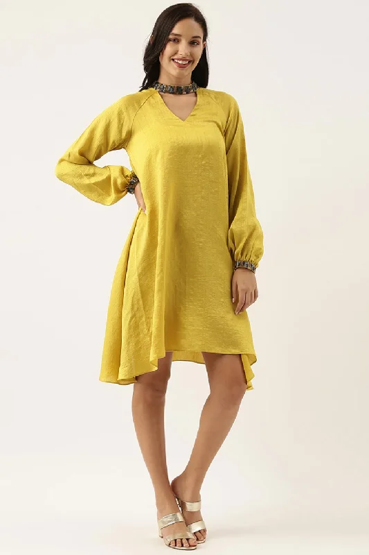 Effortless Style, Effortless Savings Yellow Silk Choker Neck Dress