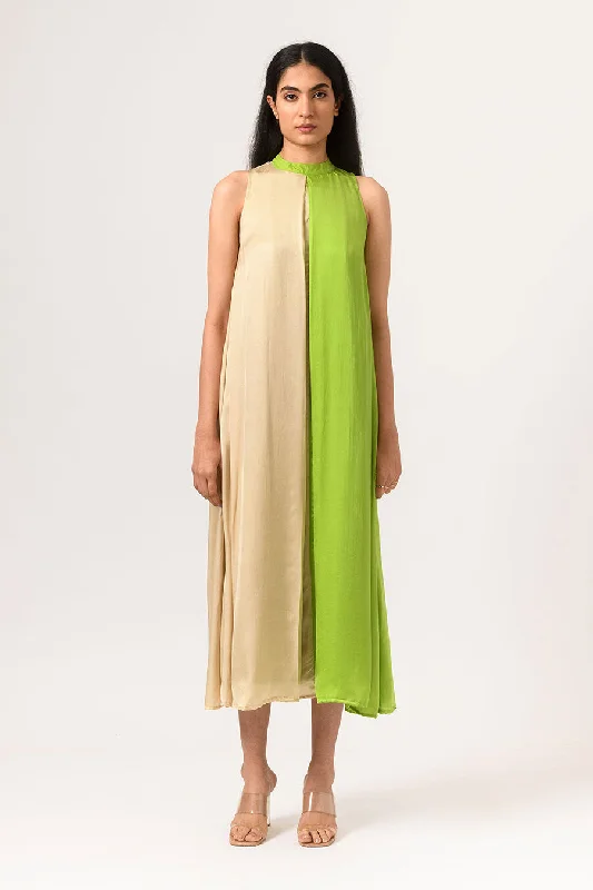 Limited Stock – Weekend Offers Available Now Ecru-Green Halter Neck Dress