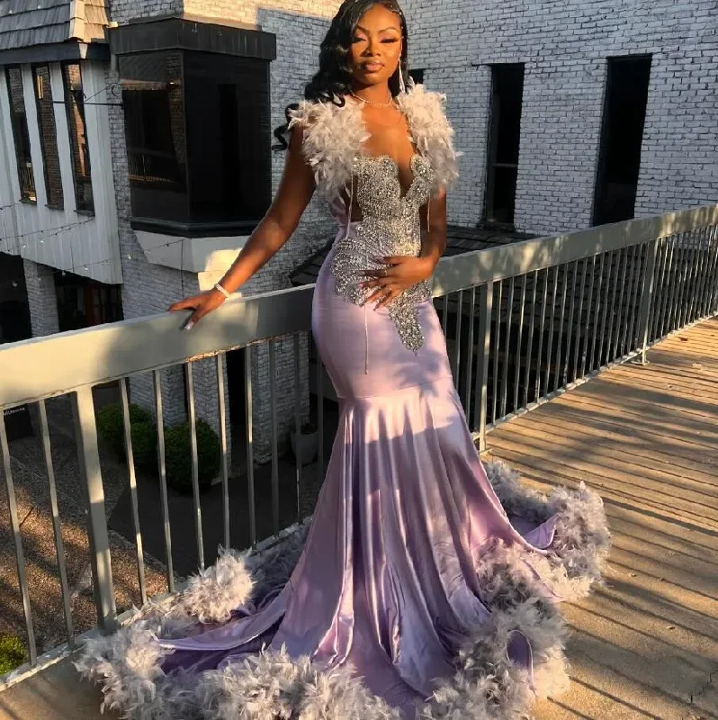 The Best Time To Shop Is Now Lilac Purple Sparkly African Evening Ceremony Dresses for Black Girl Luxury Feather Diamond Crystal Prom Gala Birthday Dress The Best Time To Shop Is Now Lilac Purple Sparkly African Evening Ceremony Dresses for Black Girl Luxury Feather Diamond Crystal Prom Gala Birthday Dress