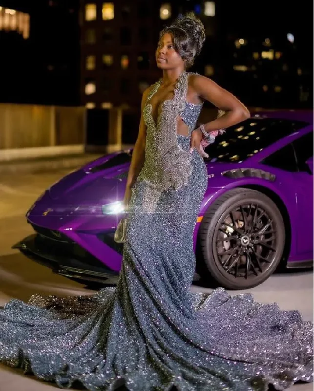 The Sale You'Ve Been Waiting For Silver Grey Diamond Mermaid Long Prom Birthday Dresses for Black Girl Sparkly Diamond Velvet Evening Ceremony Gala Dress The Sale You'Ve Been Waiting For Silver Grey Diamond Mermaid Long Prom Birthday Dresses for Black Girl Sparkly Diamond Velvet Evening Ceremony Gala Dress