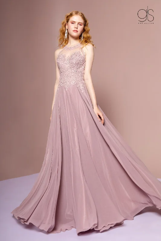 The Best Deals Of The Week Are Here Long High Neck Dress with Sheer Applique Top by Elizabeth K GL2690 The Best Deals Of The Week Are Here Long High Neck Dress with Sheer Applique Top by Elizabeth K GL2690