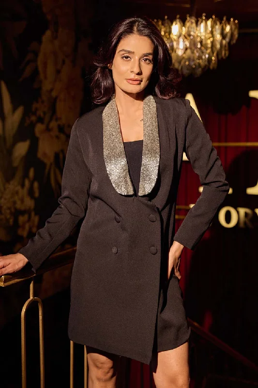 Last Chance For Amazing Deals Black Radiant Collar Blazer Dress