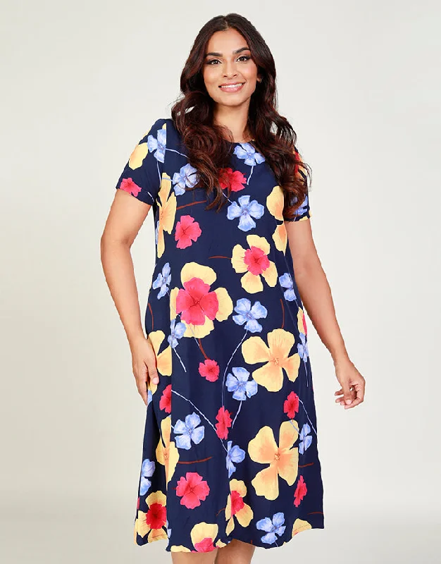 Flash Sale Happening Now – Act Fast Printed Round Neck Dress with Pockets