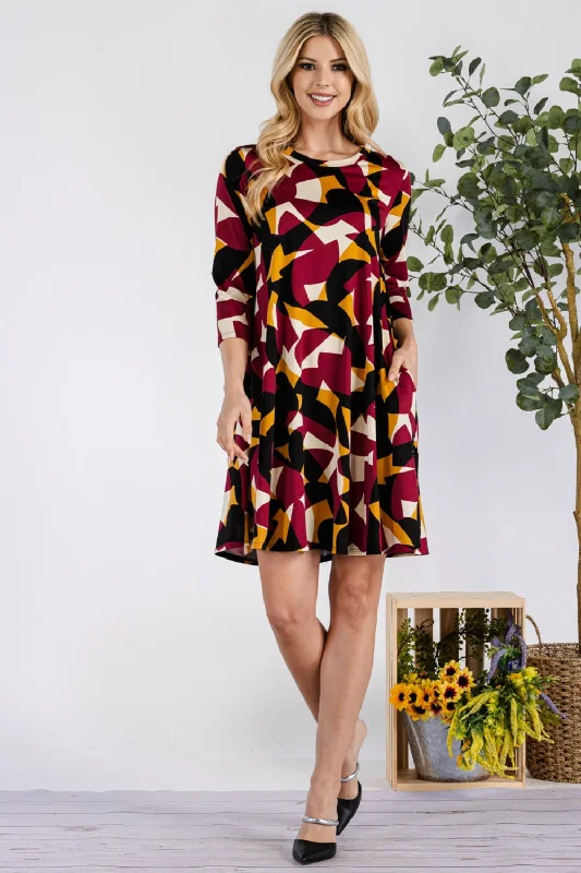 Your Next Fashion Find Is On Sale Full Size Geometric Round Neck Dress with Pockets