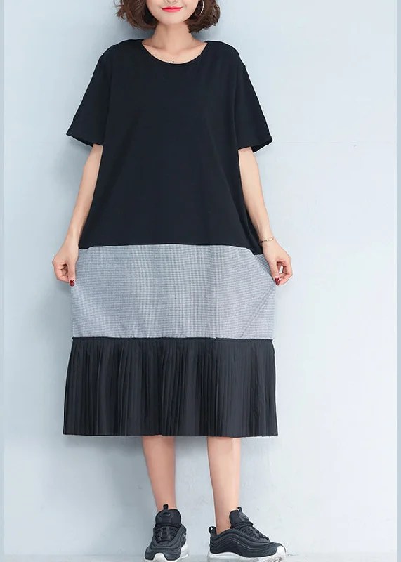 Special Promotions Available For A Short Time Style black cotton outfit Korea Inspiration patchwork o neck Dresses Summer Dress Special Promotions Available For A Short Time Style black cotton outfit Korea Inspiration patchwork o neck Dresses Summer Dress
