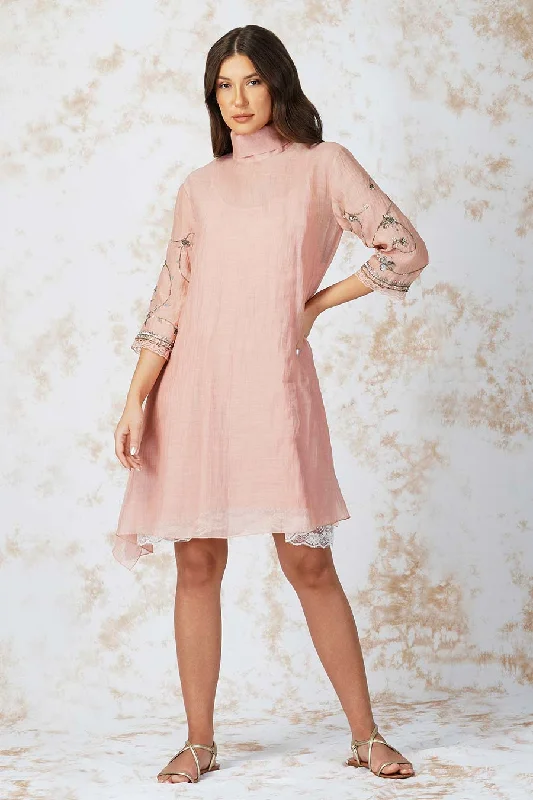 Hurry! Special Deals Ending Soon Antique Work Pink High-Neck Dress