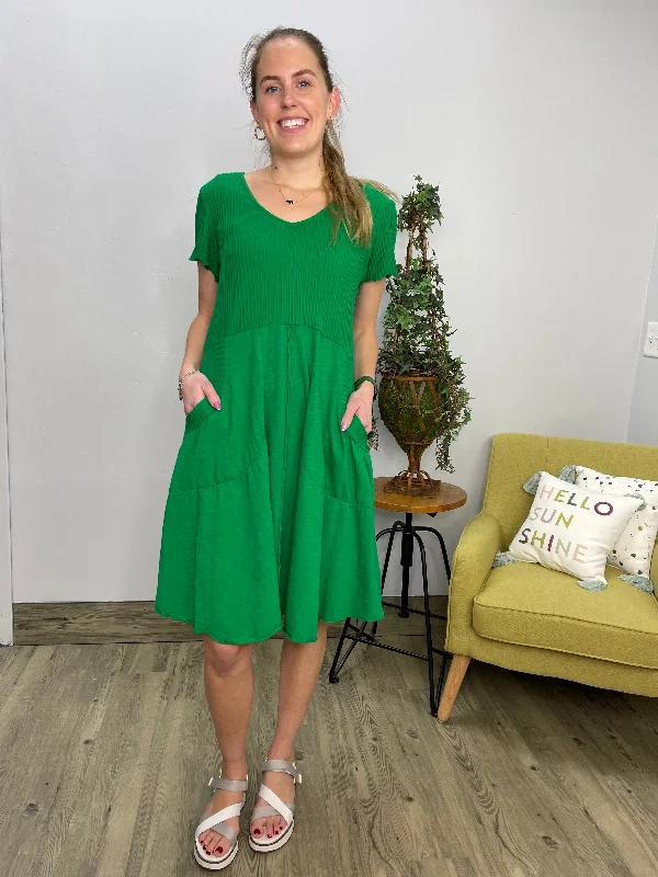 The Sale You'Ve Been Waiting For Palm Green V Neck Dress with Lettuce Edging