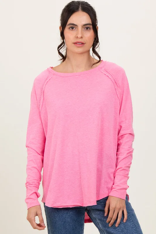 Fuchsia Heather Exposed Seam Long Sleeve Top