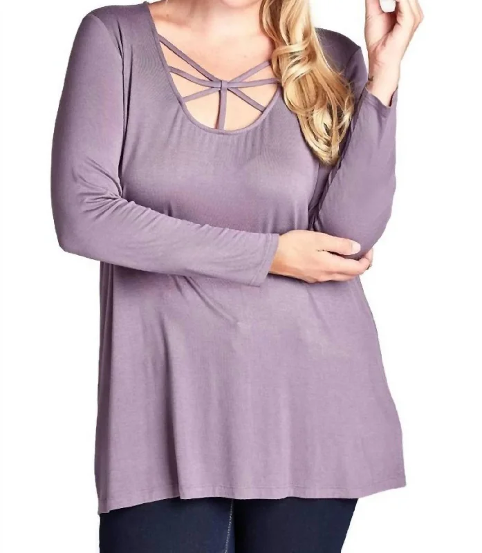 Caged Scoop Neck Top - Plus In Ash Purple