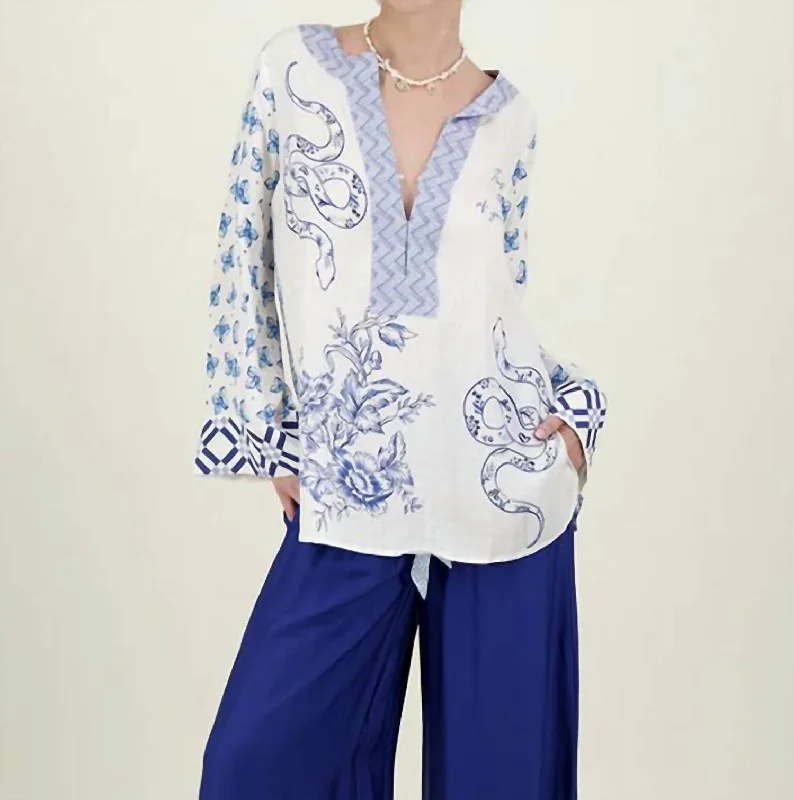 Amalfi Tunic In White/blue