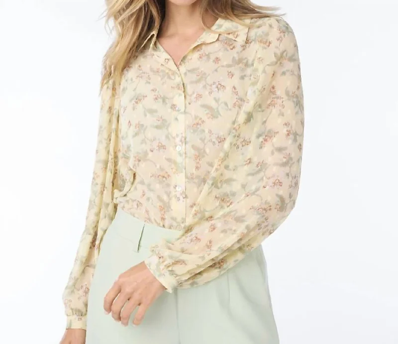 Pastel Flower Print Top In Yellow Floral