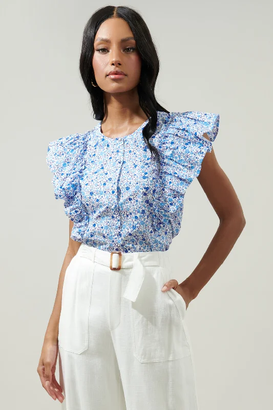 Carmine Floral Vance Button Front Blouse