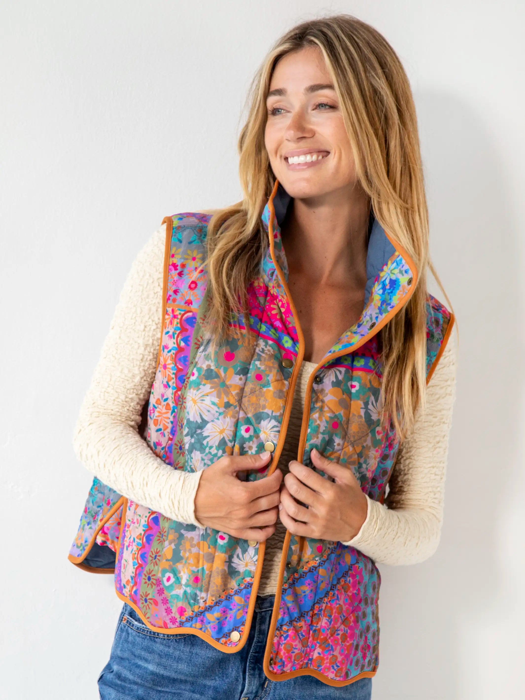 Quilted Puffer Vest - Multi Patchwork