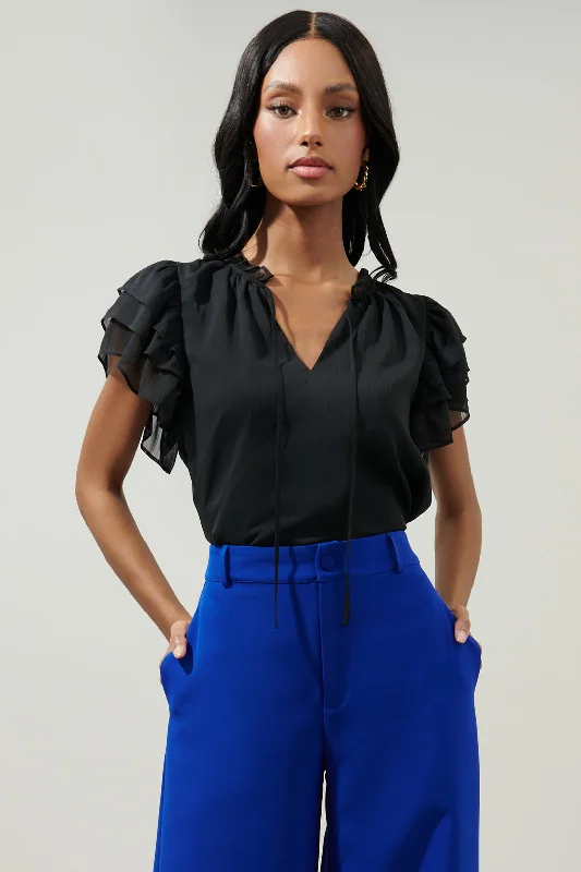 Montie Ruffle Tie Neck Blouse