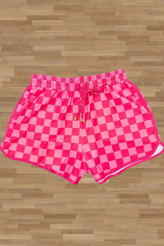 Women's Anything Could Happen Checkered Active Shorts In Hot Pink + Light Pink