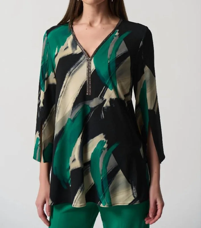 Abstract Print Fit-And-Flare Tunic In Black Multi