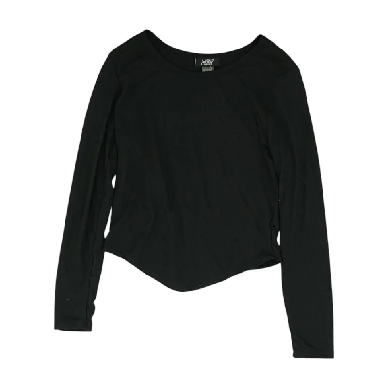 Black Solid Crewneck Knit Top