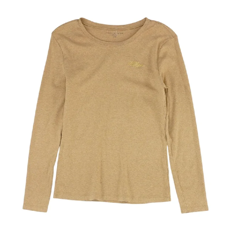 Brown Solid Crewneck Knit Top