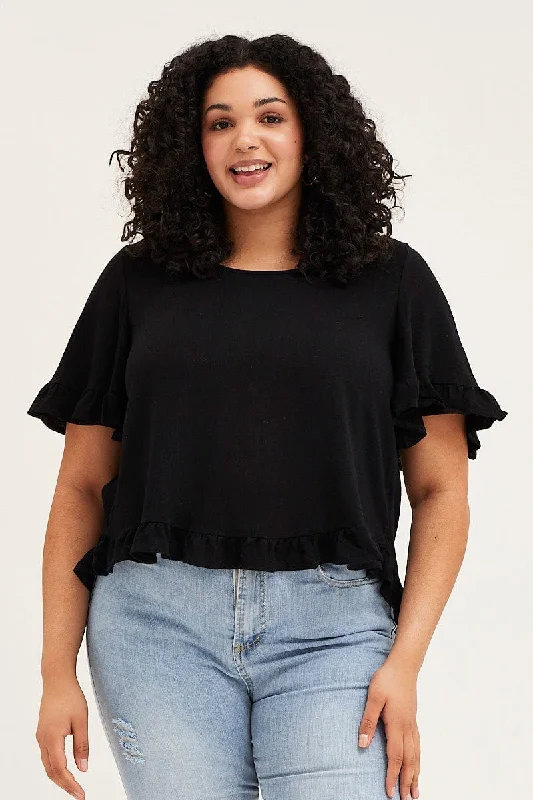 Black Shell Top Round-neck Sleeveless Linen Blend