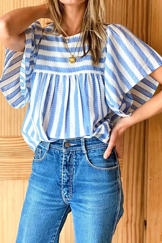 Short Sleeve Stripe Top In Blue