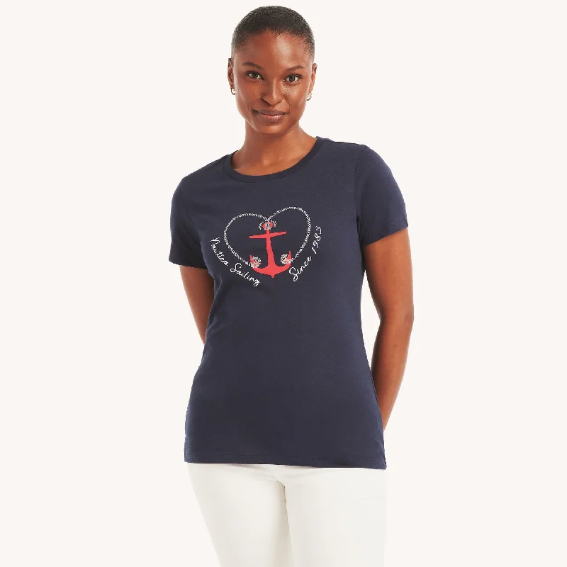 Nautica Womens Sailing Glitter Heart Graphic T-Shirt