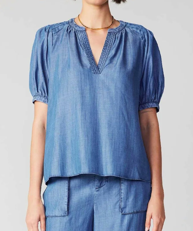 V Neck Top In Chambray