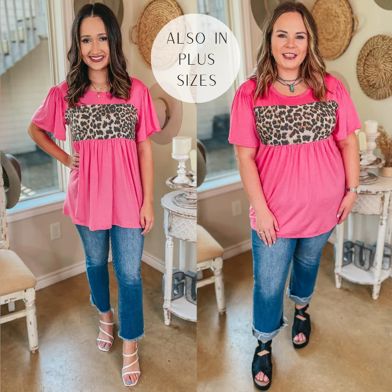 Last Chance Size Small & Medium | Here With Me Leopard Bust Short Sleeve Babydoll Top in Pink