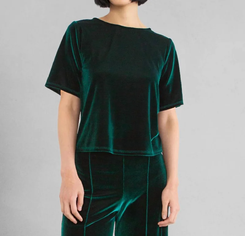 Velvet Short Sleeve Extended Top In Emerald