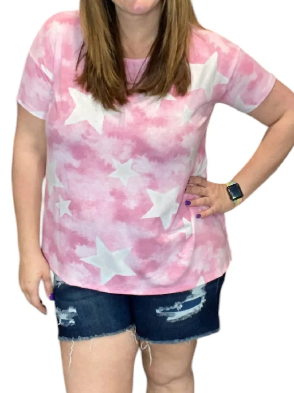 Tie Dye Star Tunic Top In Pink