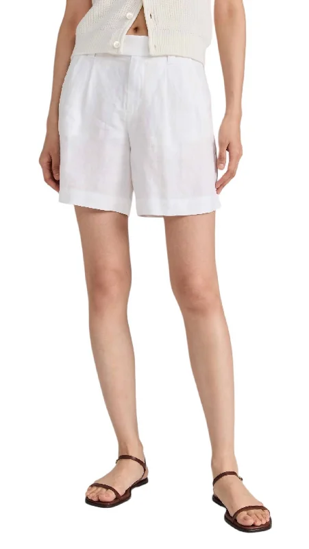 Jules Pleated Linen Relaxed Fit Shorts In Off White