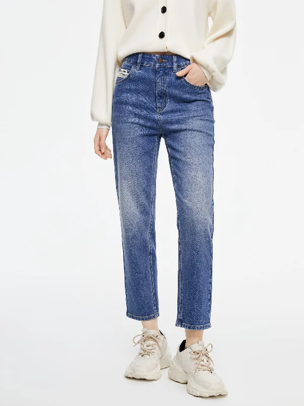 Washed Blue Denim Pencil Jeans