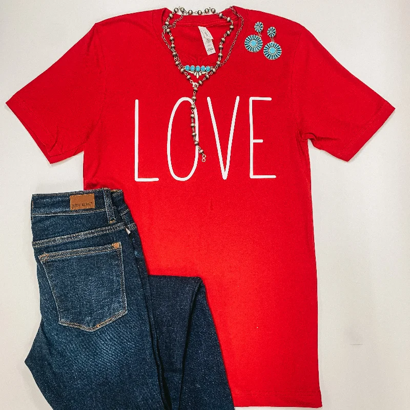 Love Short Sleeve Crew Neck Graphic Tee in Red