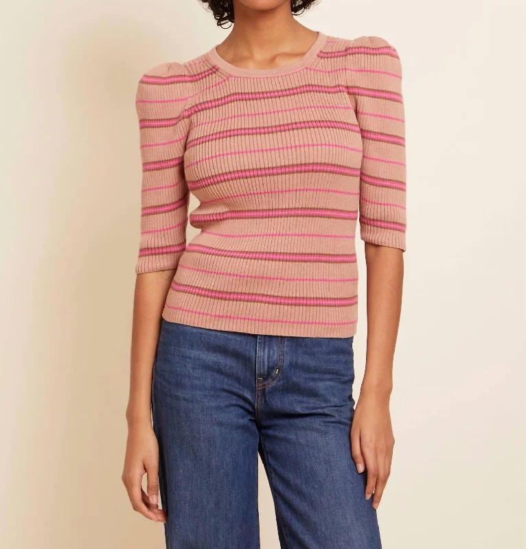 Sarah Slim Crew Neck Top In Bisou Stripe