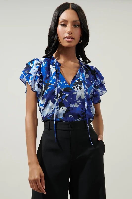 Moonflower Montie Ruffle Tie Neck Blouse