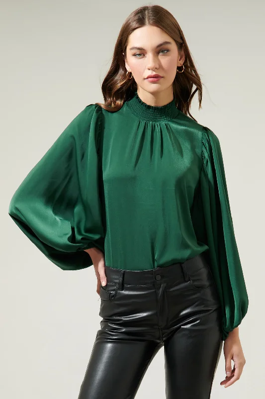 Rita Figaro Satin Balloon Sleeve Blouse