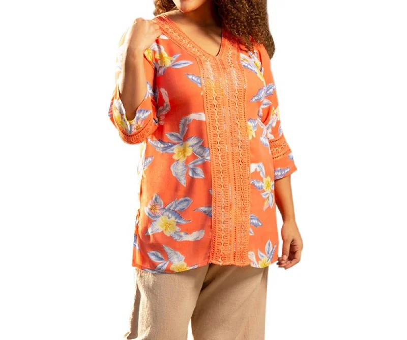 Print Tatum Bracelet Sleeve V-Neck Tunic - Plus Size In Island Sunrise