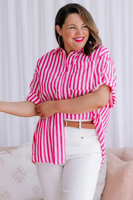 Final Sale |Tori Blouse Pink White Stripe