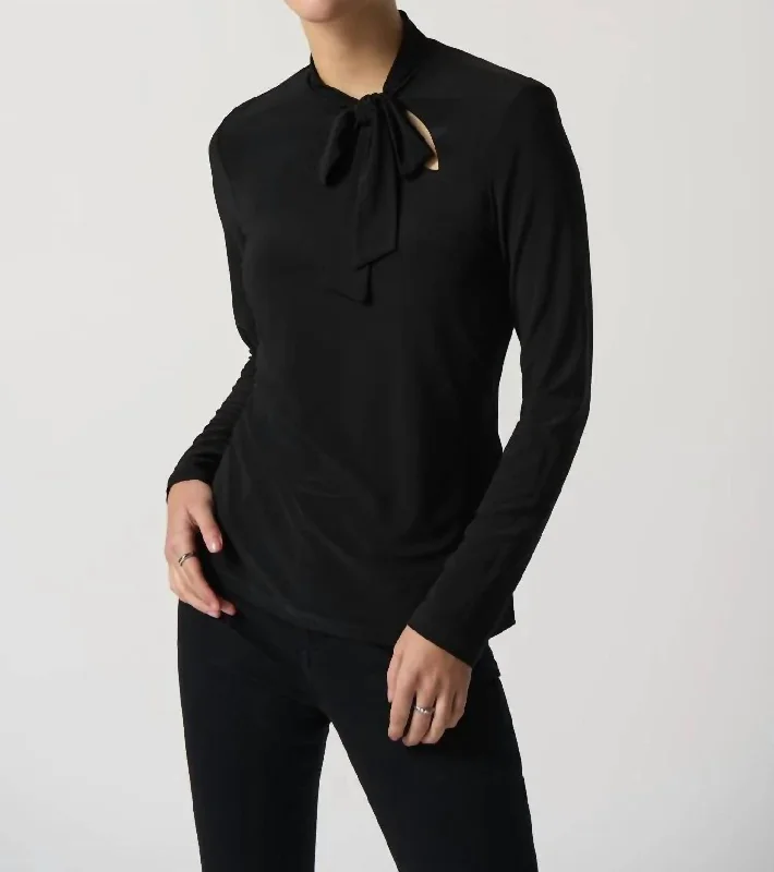 Long-Sleeve Bow Neck Top In Black