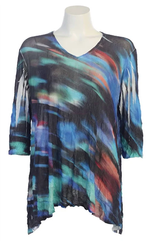 Spectra Soft Mesh Crushed Tunic Top In Black Multi