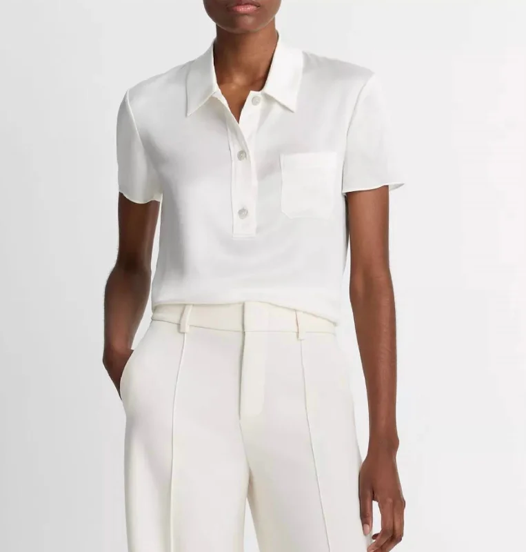 Short Sleeve Silk Polo In Off White