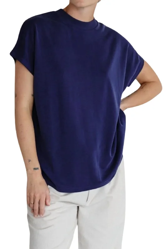 Modal Short Sleeve Top In Navy Blue