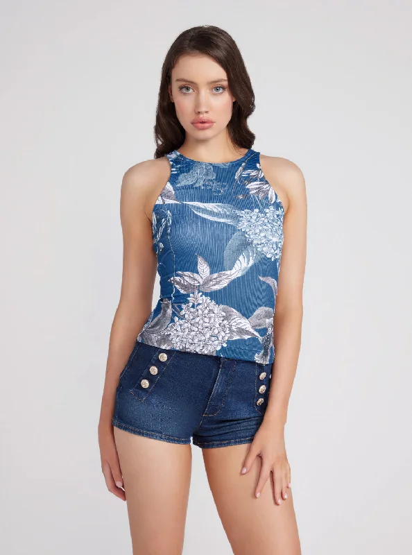 Blue Floral Sleeveless Guendalina Singlet Top